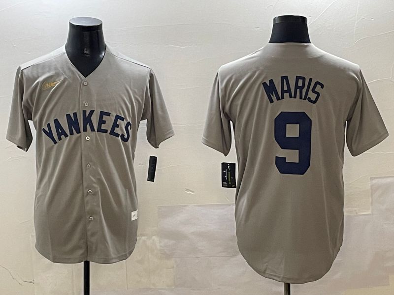 Men New York Yankees 9 Maris Grey Throwback Game 2025 Nike MLB Jersey style 2